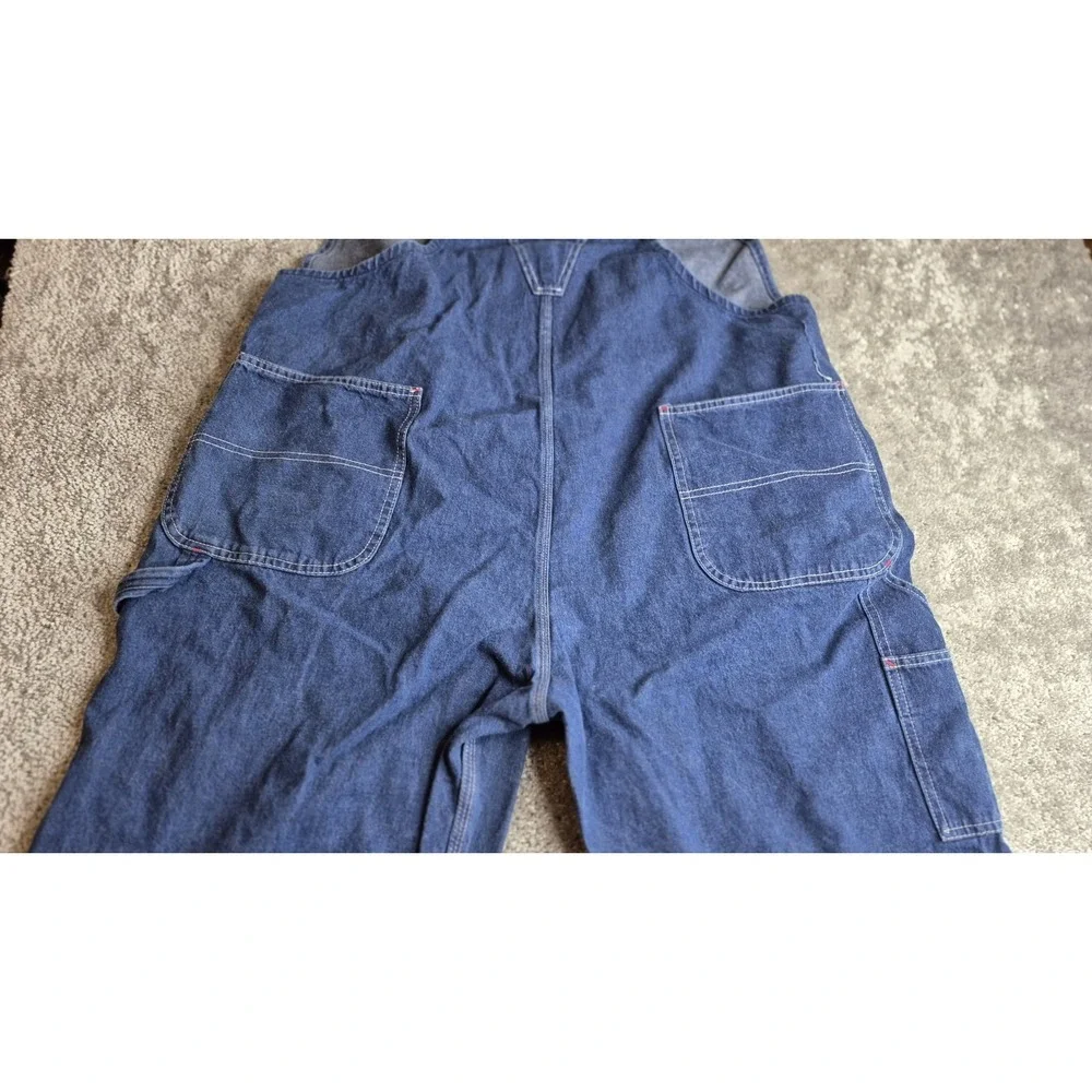 Red Kap Bib Overalls Men's 46x30 Blue Carpenter‎ Button Fly Dark Wash Denim Work